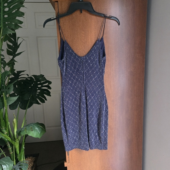 B. Smart Glitter Navy And Silver Diamond Pattern Bodycon Mini Dress - Picture 2 of 4